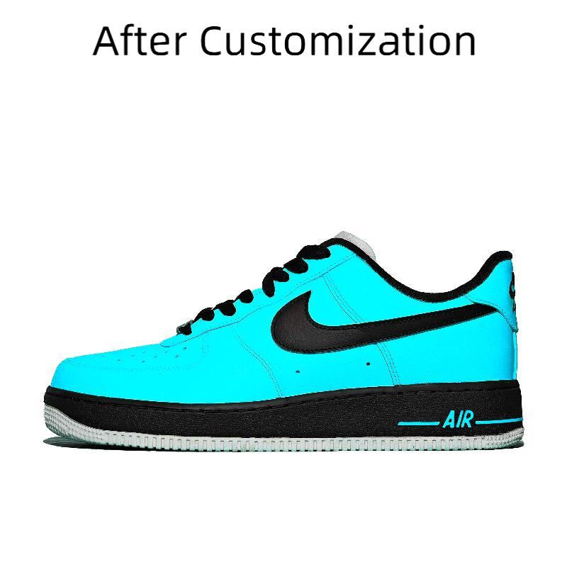 [Custom Cool and refreshing mint]  Air Force 1 Skateboard Shoes Unisex Low-Top Blue/Black