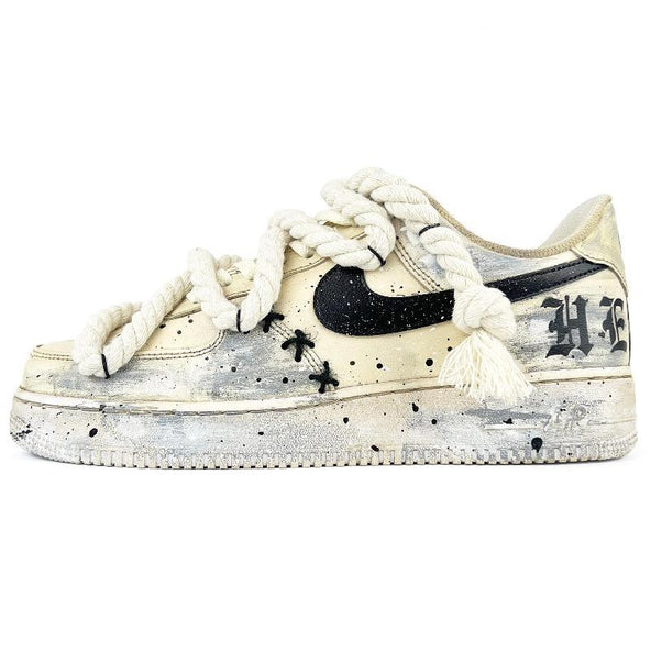 [Custom Aged Gothic hemp rope]  Air Force 1 Skateboarding Shoes Men