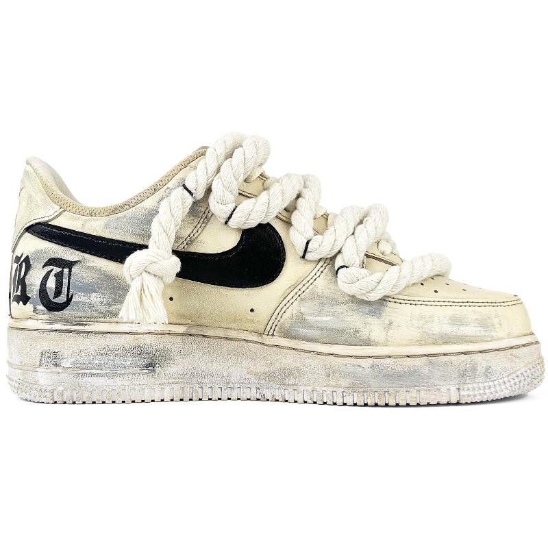 [Custom Aged Gothic hemp rope]  Air Force 1 Skateboarding Shoes Men