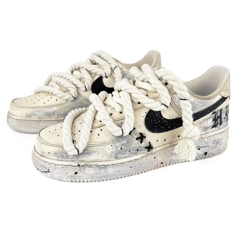 [Custom Aged Gothic hemp rope]  Air Force 1 Skateboarding Shoes Men