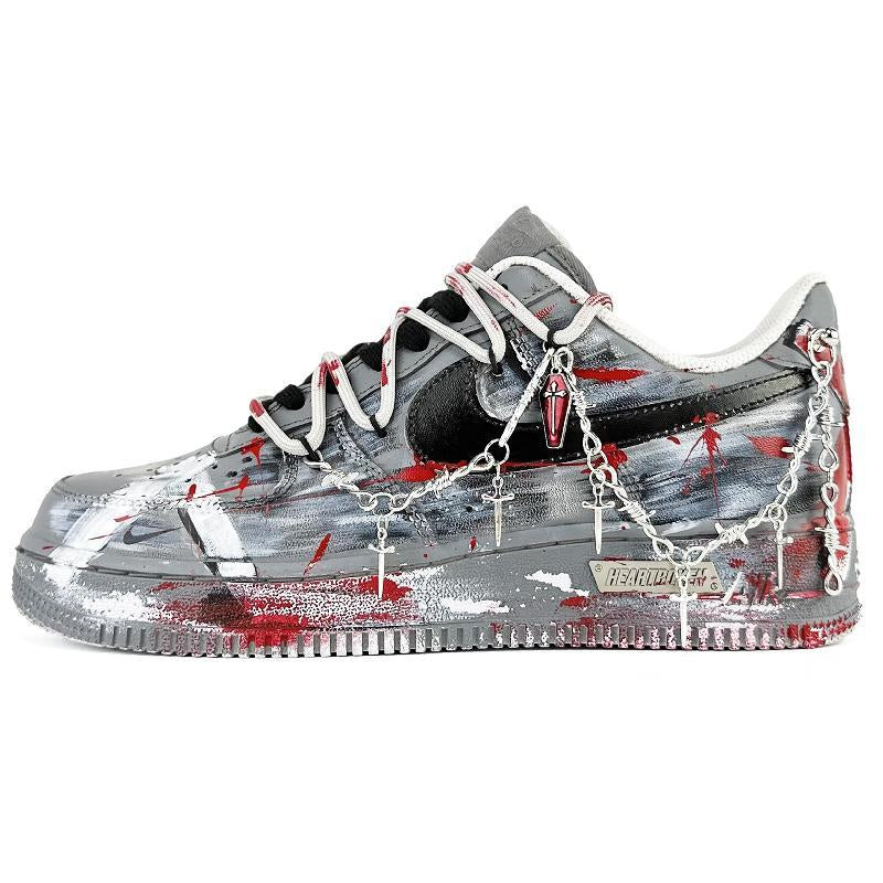 [Custom Red desert]  Air Force 1 Skateboard Shoes Unisex Low-Top Black/Red