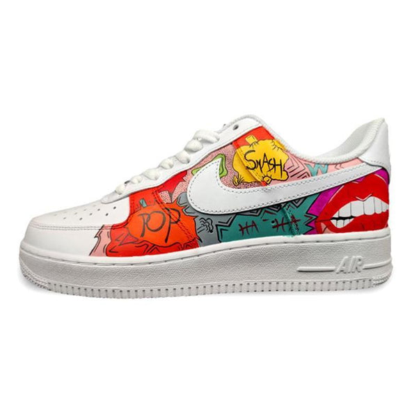 [Custom Men's graffiti in white and red]  Air Force 1 Skateboarding Shoes Men Low-top White/Red