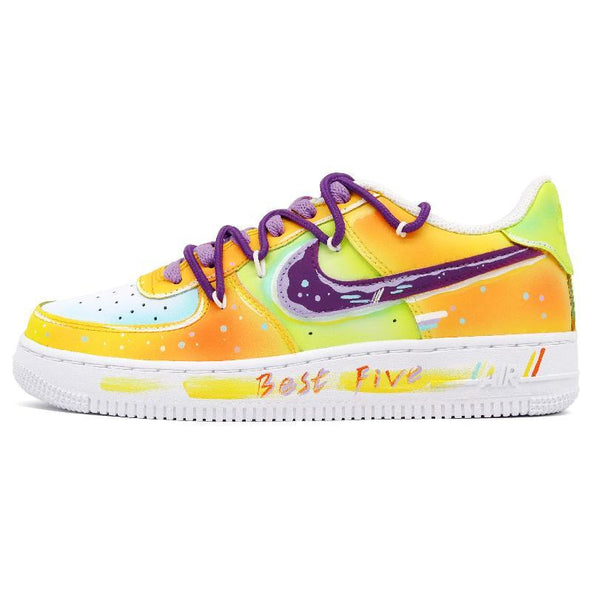 [Custom Acid Cosmos]  Air Force 1 Skateboard Shoes Unisex Low-Top White/Orange/Purple