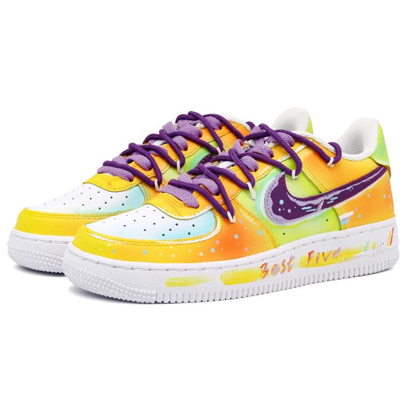 [Custom Acid Cosmos]  Air Force 1 Skateboard Shoes Unisex Low-Top White/Orange/Purple