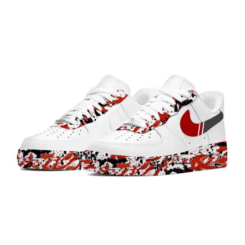 [Custom Red and black ink splashing]  Air Force 1 Skateboarding Shoes Men Low-top Black/Red/White