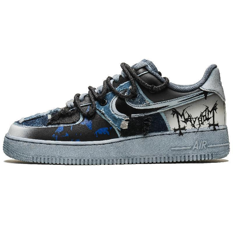 [Custom Ink marks leap]  Air Force 1 Skateboarding Shoes Men Low-top Black