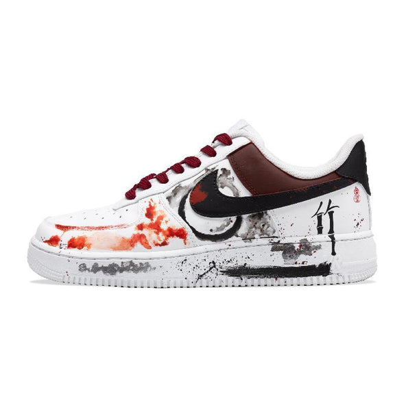 [Custom "Smoke Ink Bamboo Shadow for both men and women.]  Air Force 1 Skateboard Shoes Unisex Low-Top White