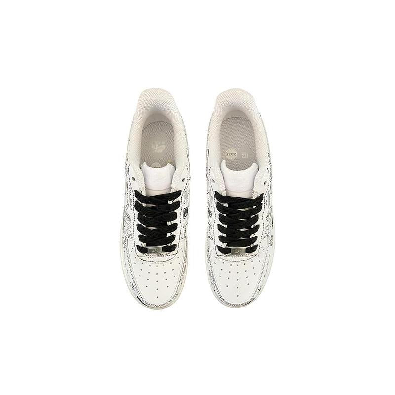 [Custom Men's graffiti warm winter white and black]  Air Force 1 Skateboarding Shoes Men