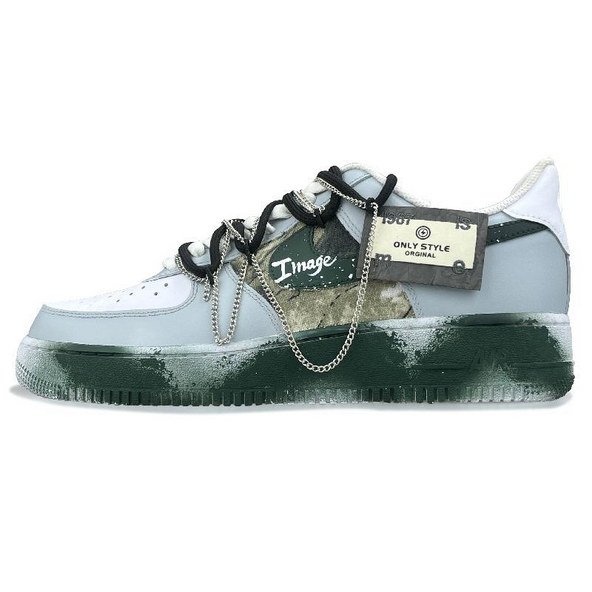 [Custom Men's style: Shanluan]  Air Force 1 Skateboarding Shoes Men Low-top Blue/Green/White