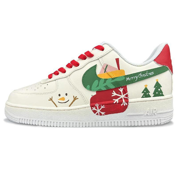[Custom Men's Christmas greetings]  Air Force 1 Skateboarding Shoes Men Low-top Red/green/beige