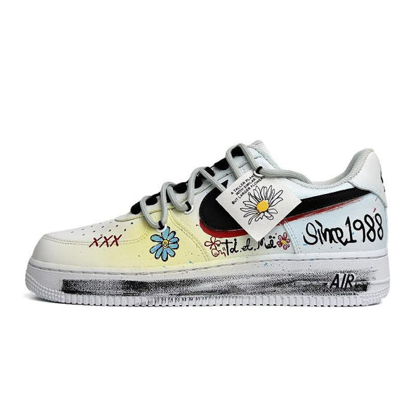 [Custom Daisy Appointment Men's black and White style]  Air Force 1 Skateboarding Shoes Men