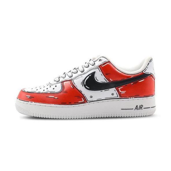 [Custom Male 2D red mecha QD]  Air Force 1 Skateboarding Shoes Men Low-top Red/White