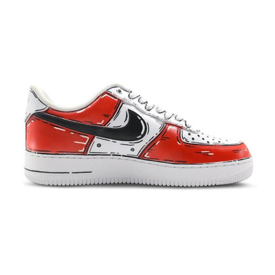 [Custom Male 2D red mecha QD]  Air Force 1 Skateboarding Shoes Men Low-top Red/White