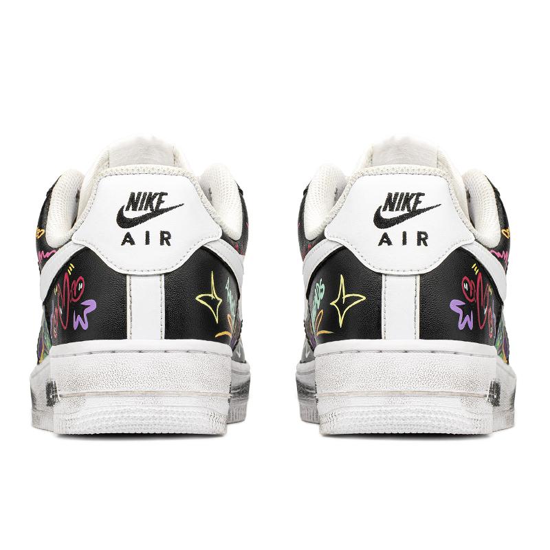 [Custom Street graffiti]  Air Force 1 Skateboarding Shoes Low-top Black/white  Unisex