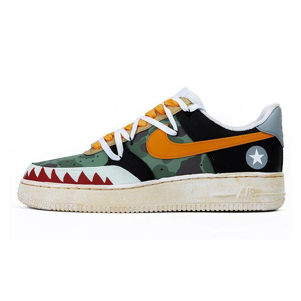 [Custom Men's military green camouflage deconstructed wind shoelaces]  Air Force 1 Skateboarding Shoes Men Low-top White