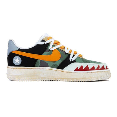 [Custom Men's military green camouflage deconstructed wind shoelaces]  Air Force 1 Skateboarding Shoes Men Low-top White