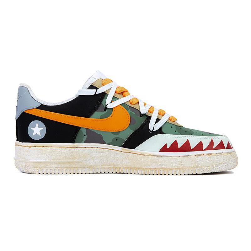 [Custom Men's military green camouflage deconstructed wind shoelaces]  Air Force 1 Skateboarding Shoes Men Low-top White