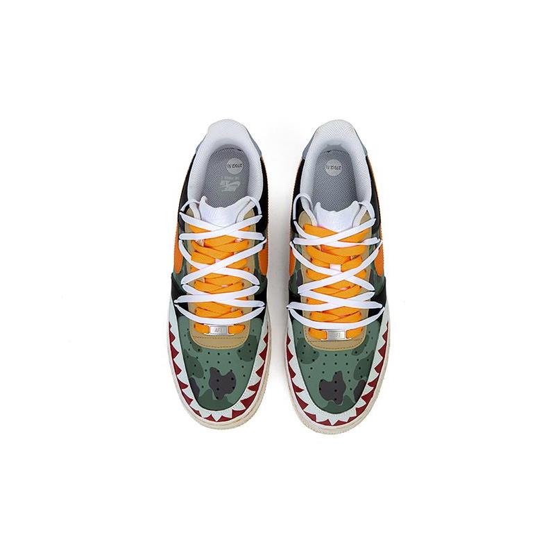[Custom Men's military green camouflage deconstructed wind shoelaces]  Air Force 1 Skateboarding Shoes Men Low-top White