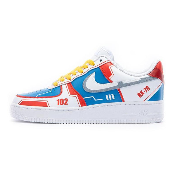[Custom Men's mechanical style white, red and blue]  Air Force 1 Skateboarding Shoes Men Low-top White