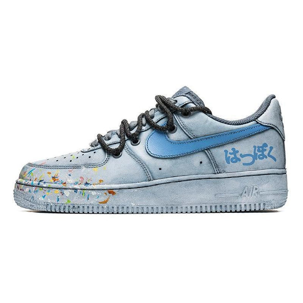 [Custom Men's graffiti light blue]  Air Force 1 Skateboarding Shoes Men Low-top Light Blue