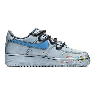 [Custom Men's graffiti light blue]  Air Force 1 Skateboarding Shoes Men Low-top Light Blue