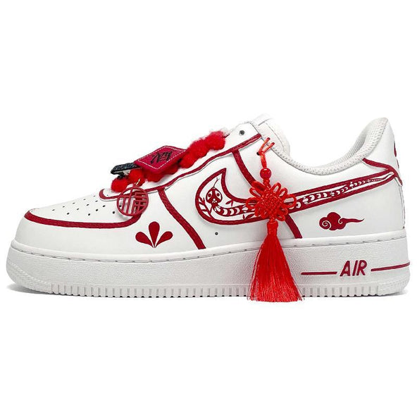 [Custom Men's and women's paper-cut national trend]  Air Force 1 Low-Top Skateboard Shoes Unisex Red White