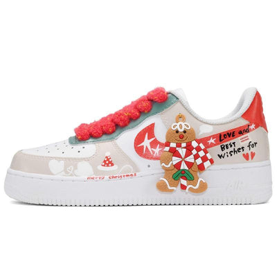 [Custom Red and white Christmas greetings for both men and women]  Air Force 1 Skateboard Shoes Unisex Low-Top Red White