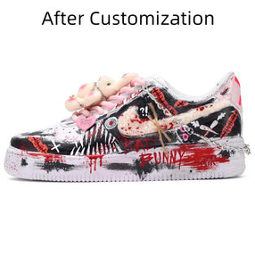 [Custom Bad rabbits for men and women] Nike Air Force 1 Skateboard Shoes Unisex Low-Top Black/White Red