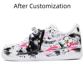 [Custom Perfect holiday for both men and women] Nike Air Force 1 Skateboard Shoes Unisex Low-Top Black/White/Pink