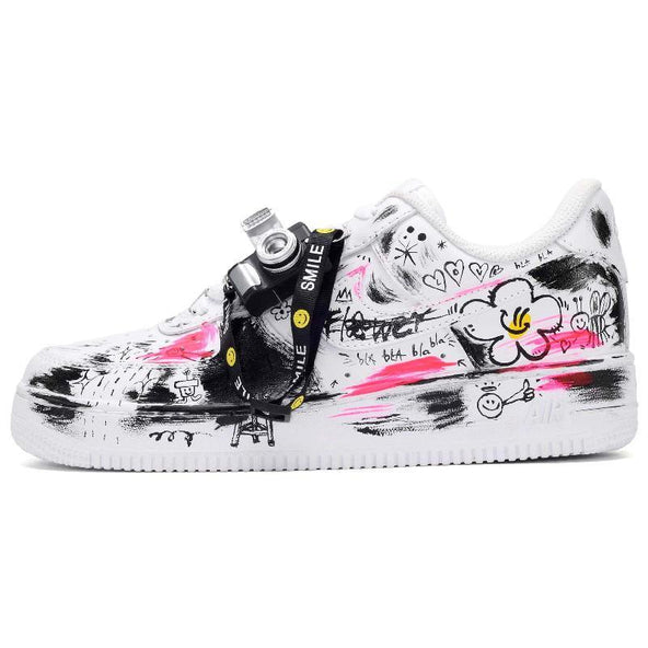 [Custom Perfect holiday for both men and women]  Air Force 1 Skateboard Shoes Unisex Low-Top Black/White/Pink