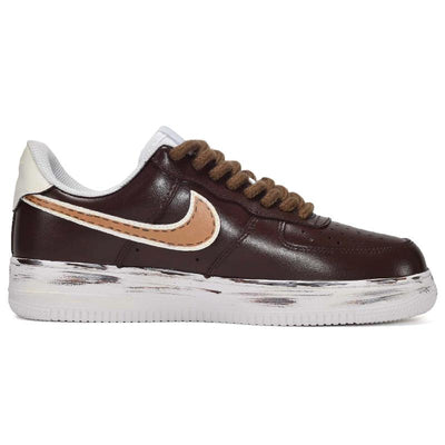 [Custom Chocolate heart bears for both men and women]  Air Force 1 Skateboard Shoes Unisex Low-Top White/Brown/Red