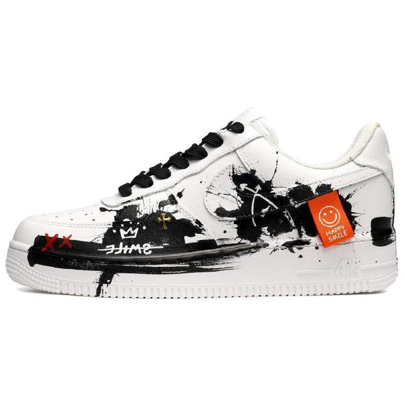 [Custom Men's style with freehand brushwork in black and white]  Air Force 1 Skateboarding Shoes Men