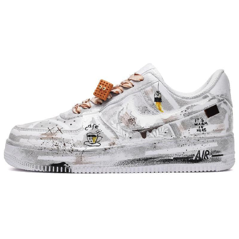 [Custom Men's cappuccino in gray and white]  Air Force 1 Skateboarding Shoes Men Low-top Gray/White