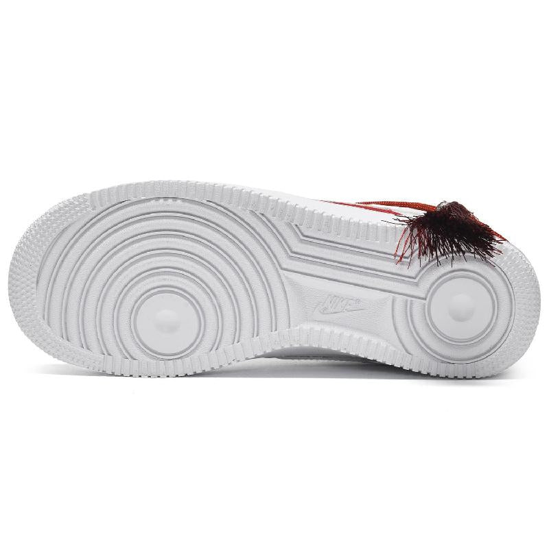 [Custom Men's Chinese-style fringed lion dance in red and white]  Air Force 1 Skateboarding Shoes Men Low-top Red And White