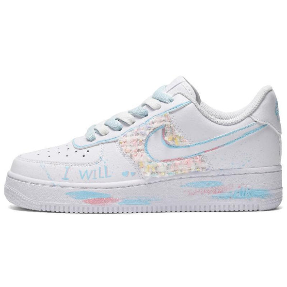 [Custom Men's summer candies are pink, blue and white]  Air Force 1 Skateboarding Shoes Men Low-top Pink Blue White