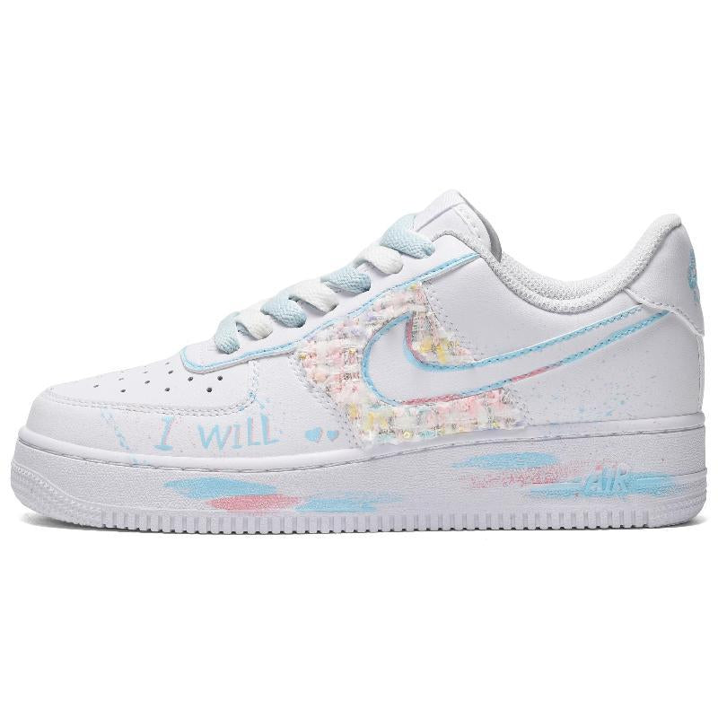 [Custom Men's summer candies are pink, blue and white]  Air Force 1 Skateboarding Shoes Men Low-top Pink Blue White