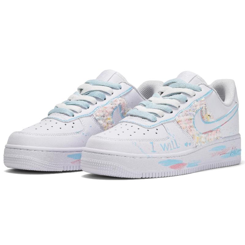 [Custom Men's summer candies are pink, blue and white]  Air Force 1 Skateboarding Shoes Men Low-top Pink Blue White