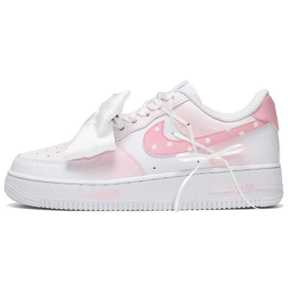 [Custom Men's cream frosting pink and white]  Air Force 1 Skateboarding Shoes Men Low-top Chalk White