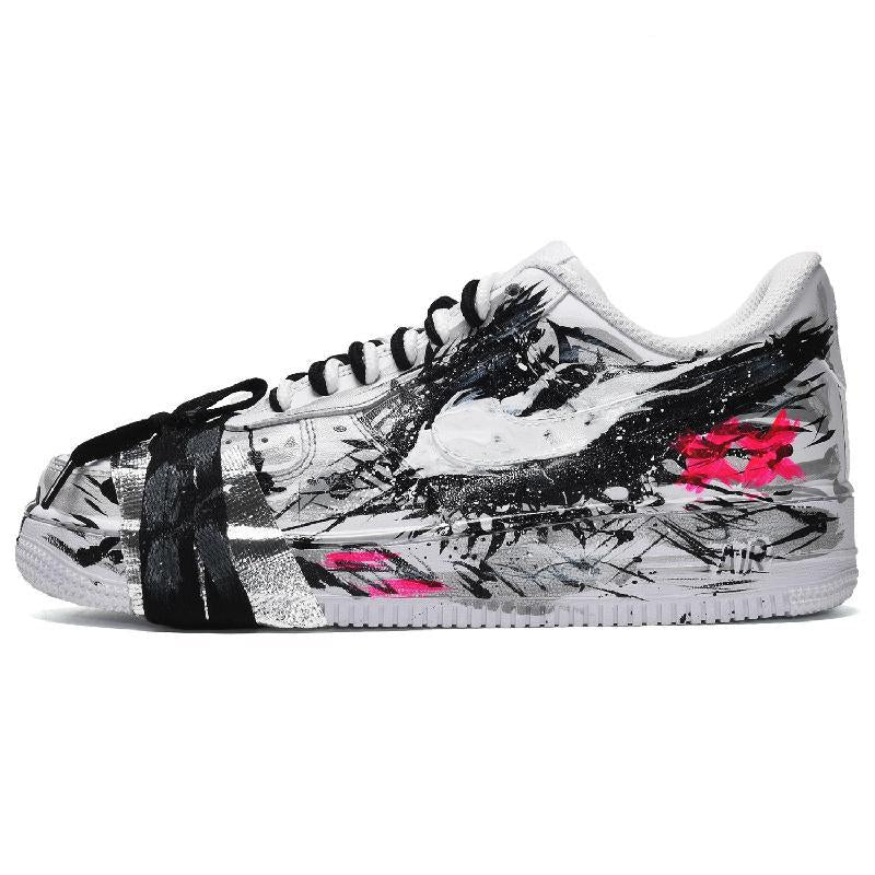 [Custom Male dark hero black and white pink]  Air Force 1 Skateboarding Shoes Men Low-top Core Black / Cloud White / Team Shock Pink 2