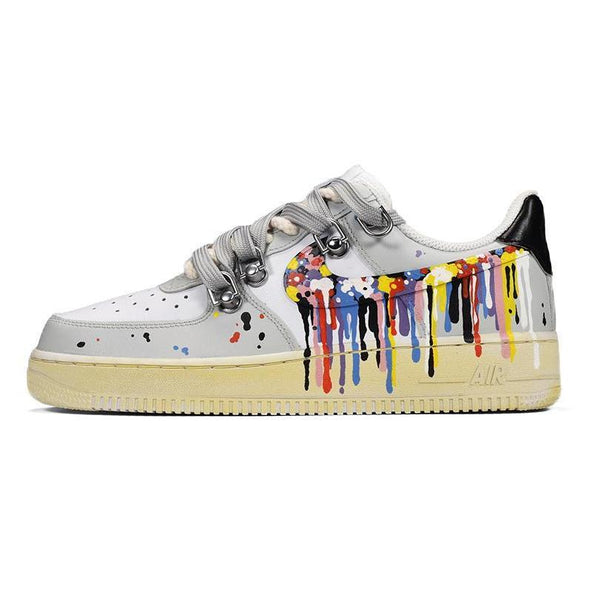 [Custom Men's tassels in white and black]  Air Force 1 Skateboarding Shoes Men Low-top White/Black