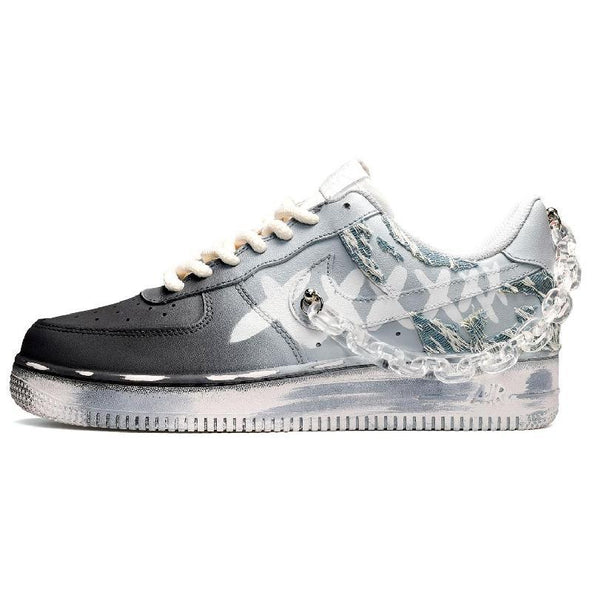 [Custom Men's gradient black, white and blue]  Air Force 1 Skateboarding Shoes Men Low-top University Blue/Black/White