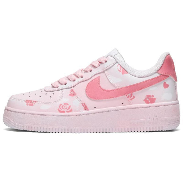 [Custom Men's pink roses]  Air Force 1 Skateboarding Shoes Men Low-top Pink And Blue