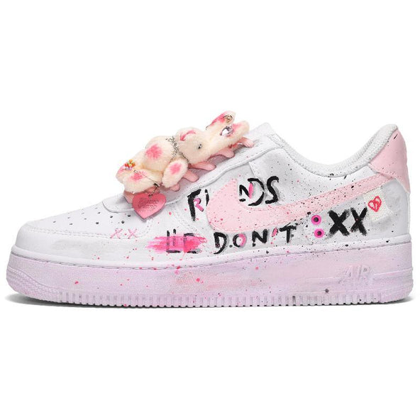 [Custom Men's strawberry rabbit pink white]  Air Force 1 Skateboarding Shoes Men Low-top Black/pink/white