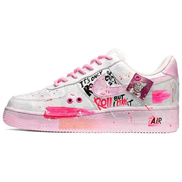 [Custom Men's fluorescent graffiti pink, white and grey]  Air Force 1 Skateboarding Shoes Men