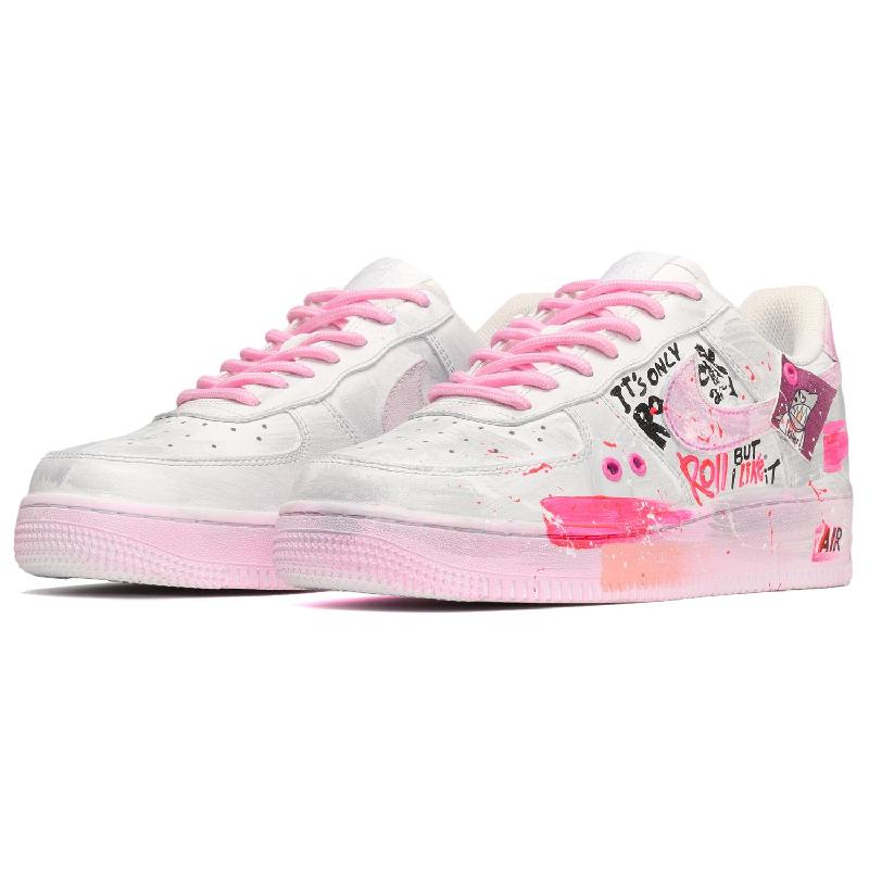 [Custom Men's fluorescent graffiti pink, white and grey]  Air Force 1 Skateboarding Shoes Men