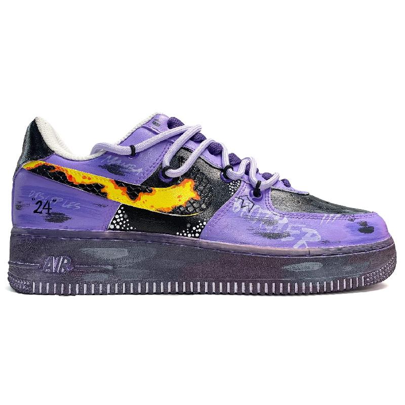 [Custom The men's snake skin is black, yellow and purple]  Air Force 1 Skateboarding Shoes Men Low-top Black, Yellow, Violet