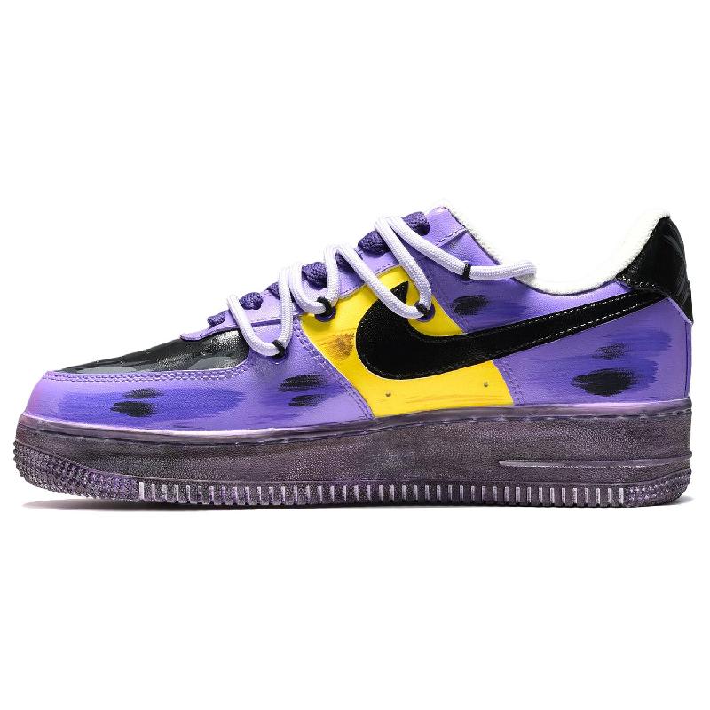 [Custom The men's snake skin is black, yellow and purple]  Air Force 1 Skateboarding Shoes Men Low-top Black, Yellow, Violet