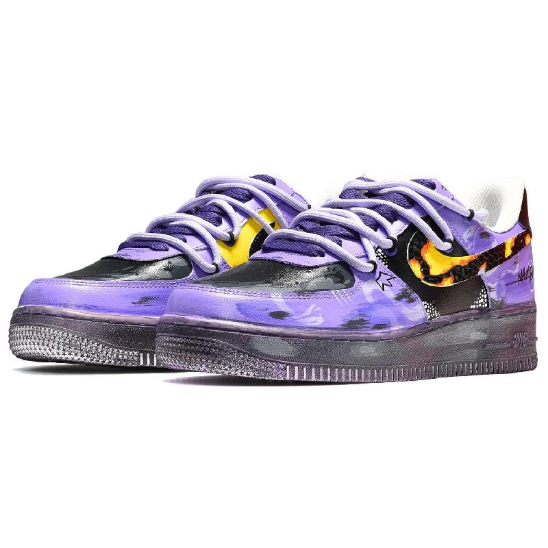 [Custom The men's snake skin is black, yellow and purple]  Air Force 1 Skateboarding Shoes Men Low-top Black, Yellow, Violet