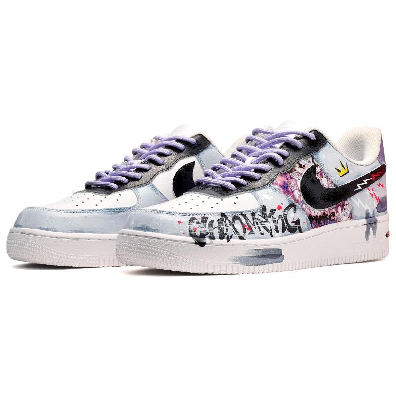 [Custom Men's street graffiti in black, white and blue]  Air Force 1 Skateboarding Shoes Men