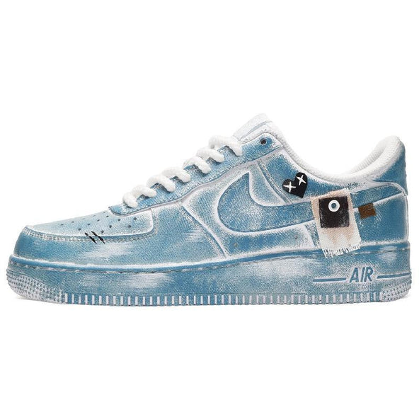 [Custom Men's Baikal Lake blue and black]  Air Force 1 Skateboarding Shoes Men Low-top Blue/Black